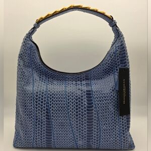 Donna Karan Blue Snakeskin Pattern Hobo